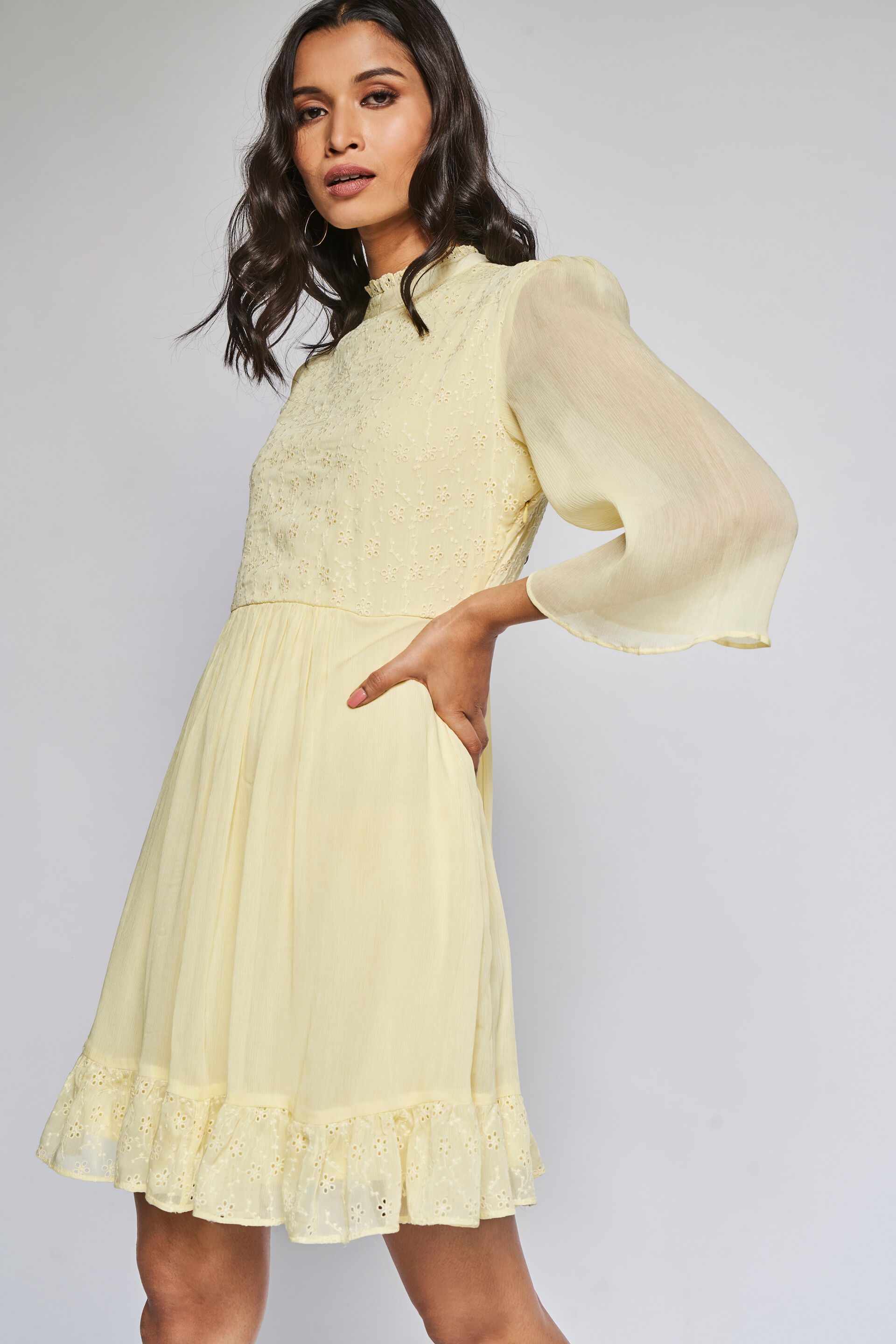 Yellow Solid Straight Dress, Yellow, image 5